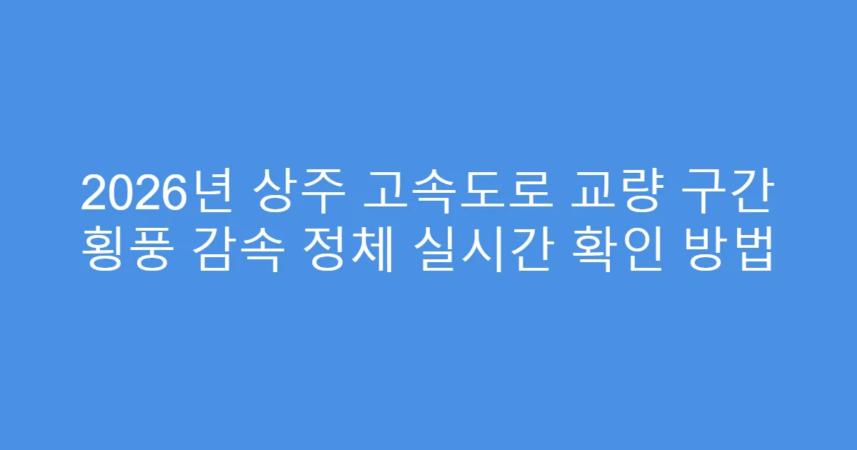 2026년 상주 고속도로 교량 구간 횡풍 감속 정체 실시간 확인 방법