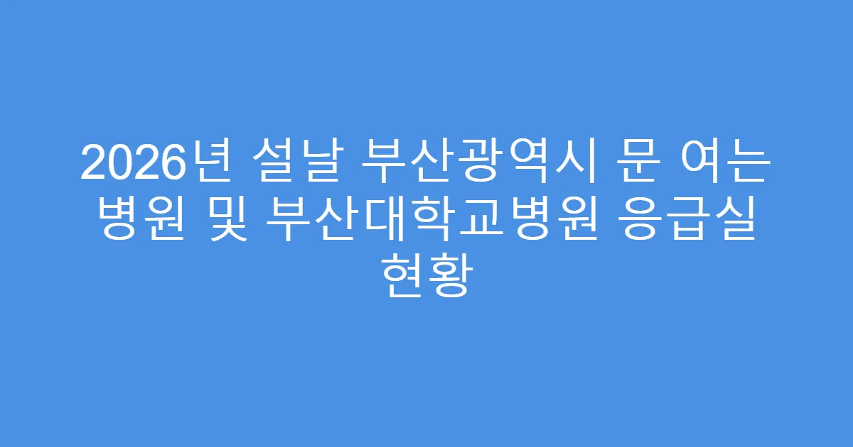 2026년 설날 부산광역시 문 여는 병원 및 부산대학교병원 응급실 현황