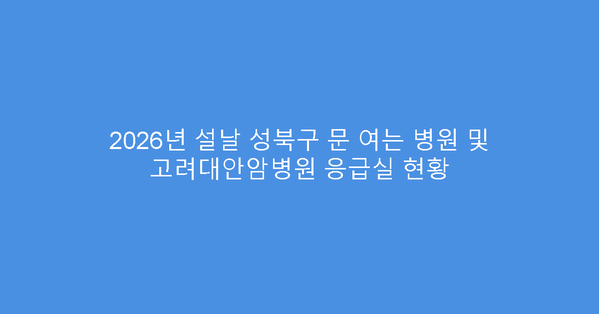 2026년 설날 성북구 문 여는 병원 및 고려대안암병원 응급실 현황