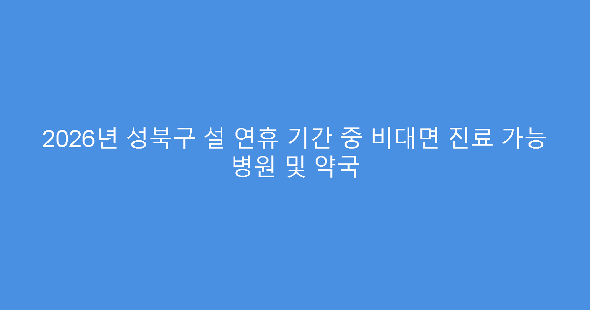 2026년 성북구 설 연휴 기간 중 비대면 진료 가능 병원 및 약국