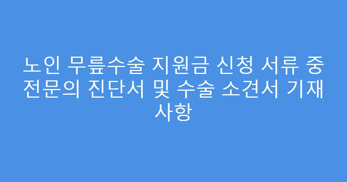 노인 무릎수술 지원금 신청 서류 중 전문의 진단서 및 수술 소견서 기재 사항