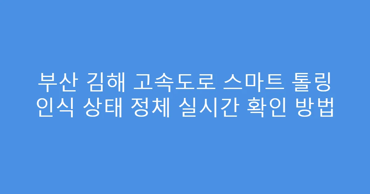 부산 김해 고속도로 스마트 톨링 인식 상태 정체 실시간 확인 방법