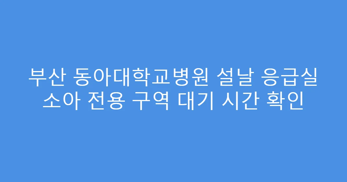 부산 동아대학교병원 설날 응급실 소아 전용 구역 대기 시간 확인