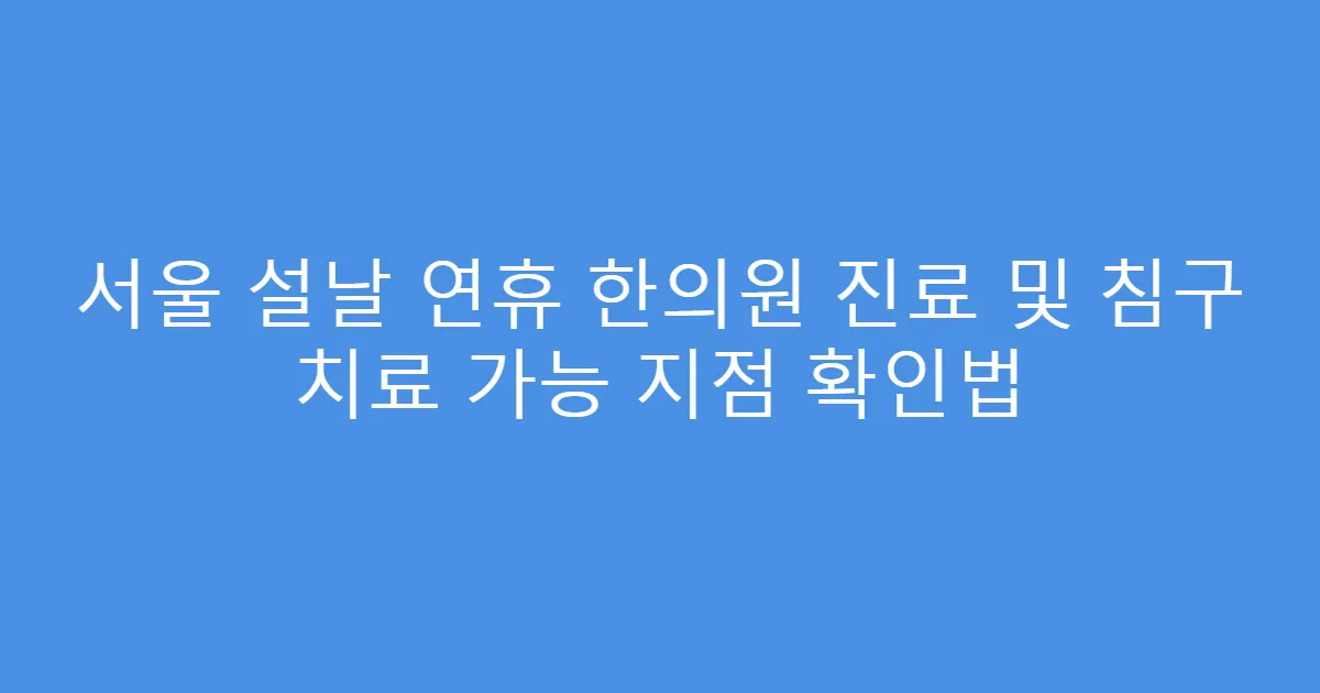 서울 설날 연휴 한의원 진료 및 침구 치료 가능 지점 확인법