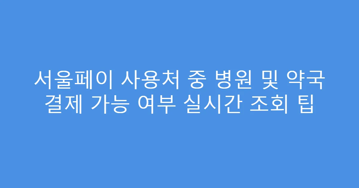 서울페이 사용처 중 병원 및 약국 결제 가능 여부 실시간 조회 팁