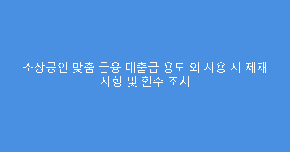 소상공인 맞춤 금융 대출금 용도 외 사용 시 제재 사항 및 환수 조치