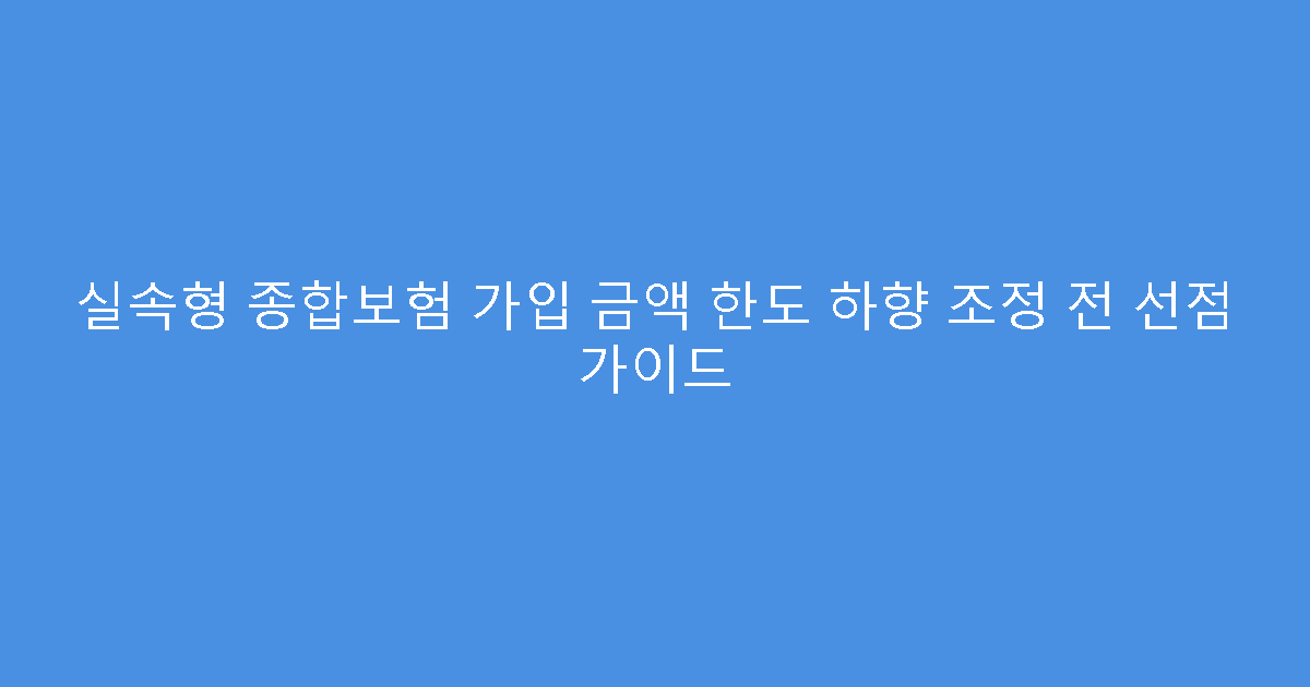 실속형 종합보험 가입 금액 한도 하향 조정 전 선점 가이드