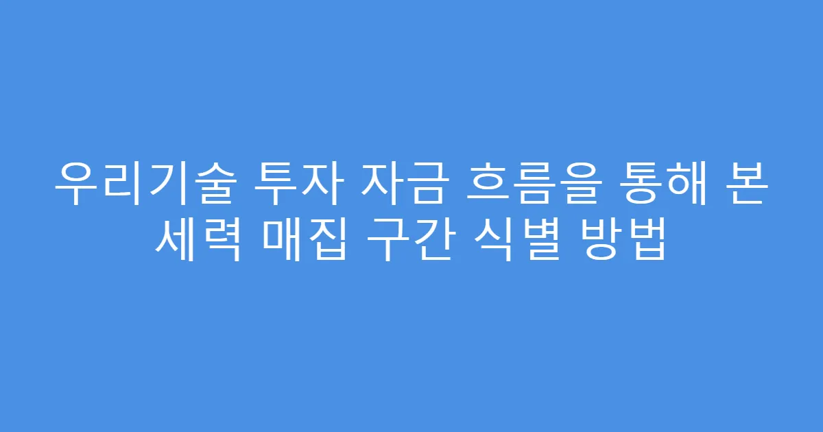 우리기술 투자 자금 흐름을 통해 본 세력 매집 구간 식별 방법