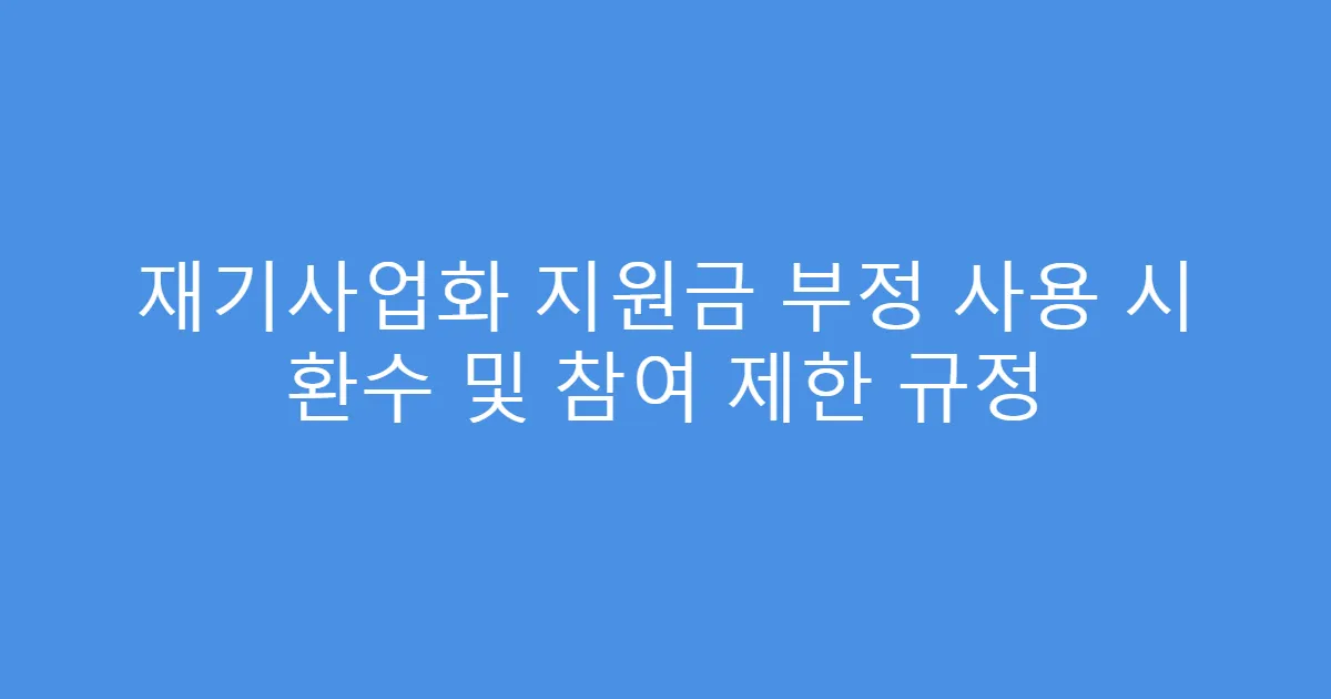 재기사업화 지원금 부정 사용 시 환수 및 참여 제한 규정