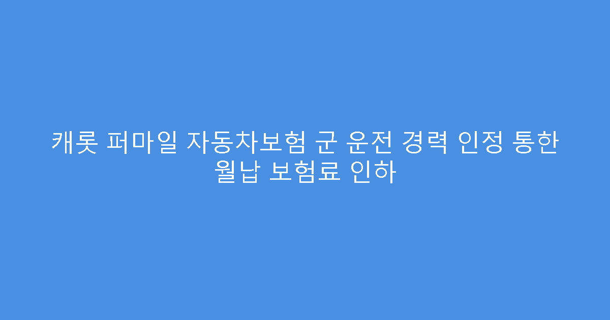 캐롯 퍼마일 자동차보험 군 운전 경력 인정 통한 월납 보험료 인하
