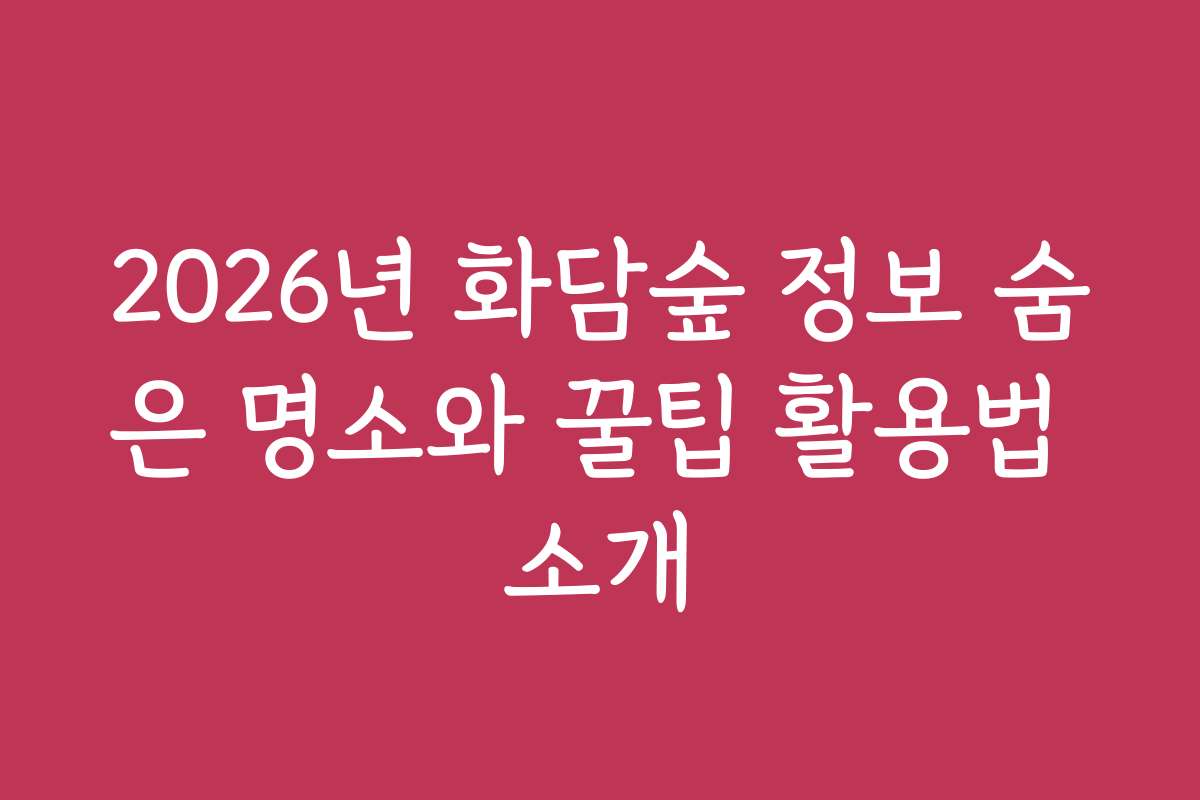 2026년 화담숲 정보 숨은 명소와 꿀팁 활용법 소개