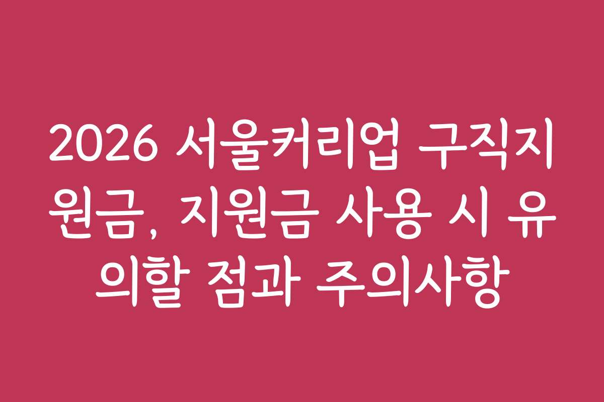 2026 서울커리업 구직지원금, 지원금 사용 시 유의할 점과 주의사항