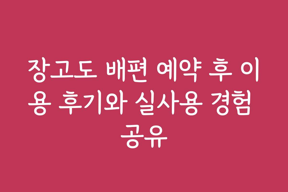 장고도 배편 예약 후 이용 후기와 실사용 경험 공유