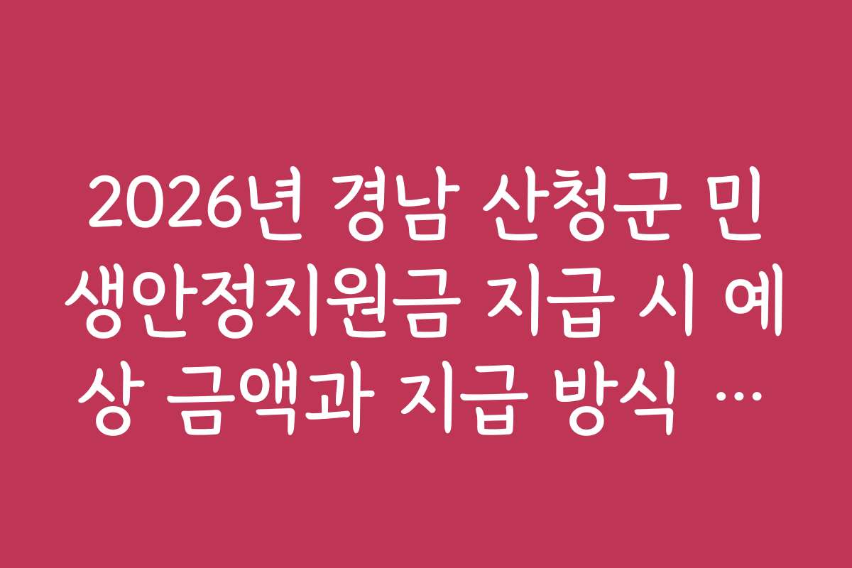 2026년 경남 산청군 민생안정지원금 지급 시 예상 금액과 지급 방식 비교