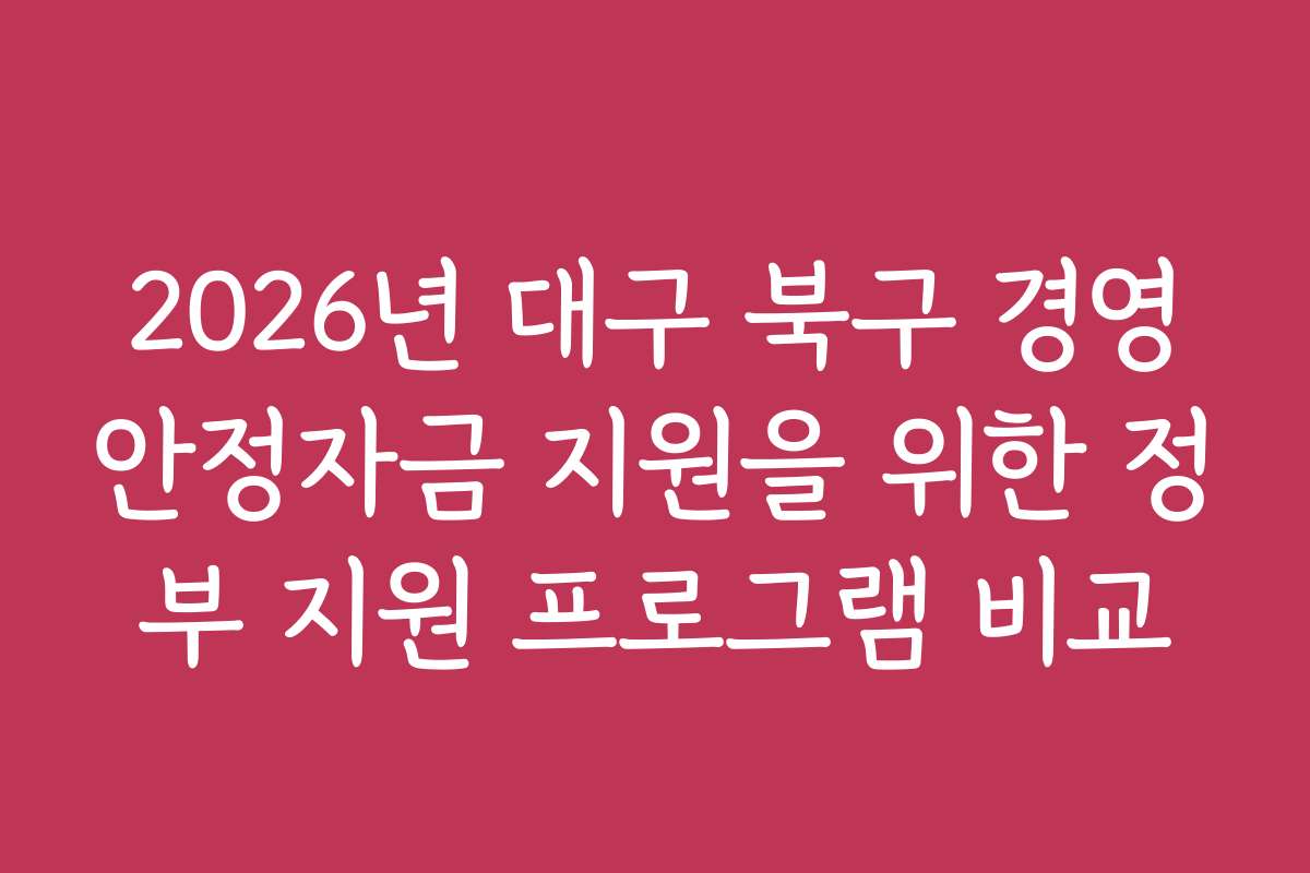 2026년 대구 북구 경영안정자금 지원을 위한 정부 지원 프로그램 비교 2026년 대구 북구 경영안정자금 지원을 위한 정부 지원 프로그램 비교