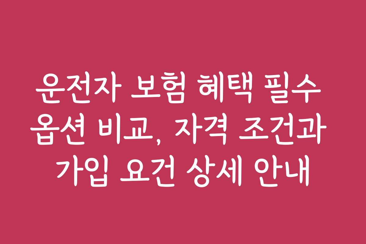운전자 보험 혜택 필수 옵션 비교, 자격 조건과 가입 요건 상세 안내