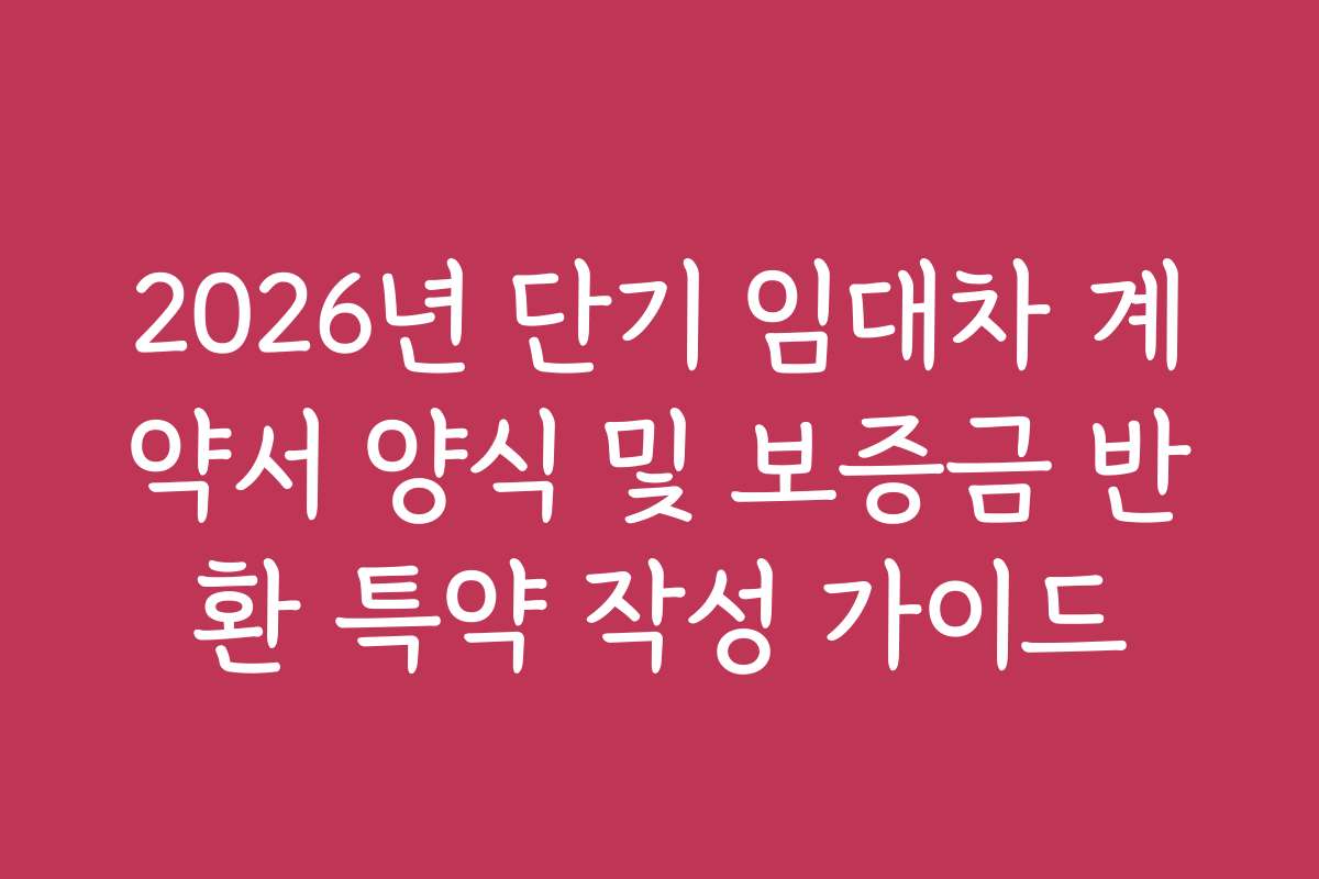 2026년 단기 임대차 계약서 양식 및 보증금 반환 특약 작성 가이드
