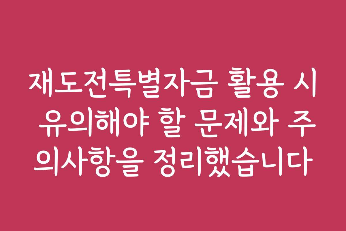 재도전특별자금 활용 시 유의해야 할 문제와 주의사항을 정리했습니다 재도전특별자금 활용 시 유의해야 할 문제와 주의사항을 정리했습니다