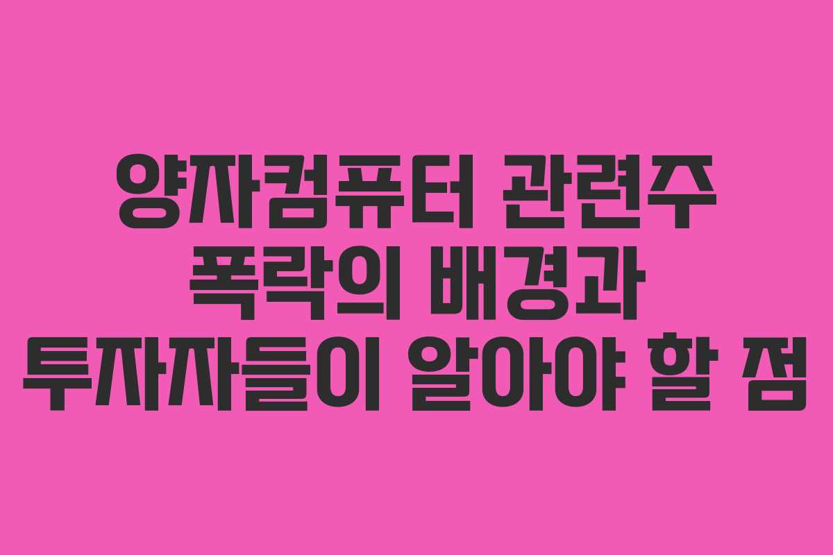 양자컴퓨터 관련주 폭락의 배경과 투자자들이 알아야 할 점 양자컴퓨터 관련주 폭락의 배경과 투자자들이 알아야 할 점