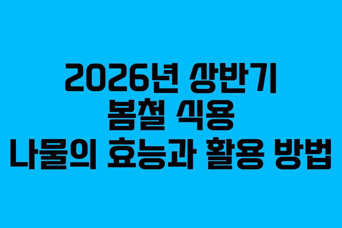 2026년 상반기 봄철 식용 나물의 효능과 활용 방법