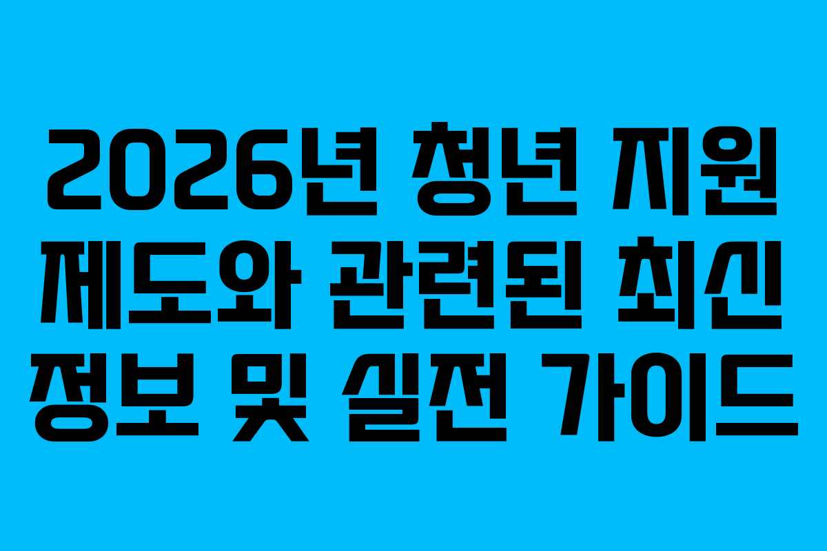 2026년 청년 지원 제도와 관련된 최신 정보 및 실전 가이드