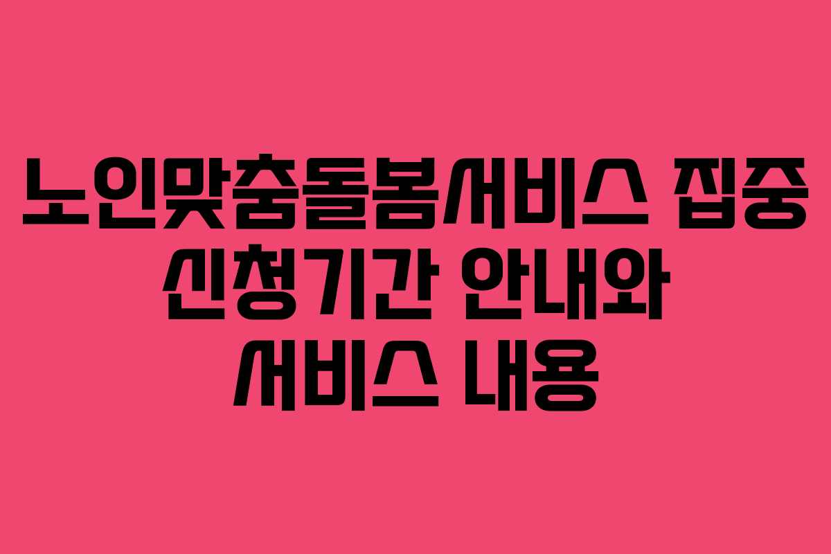 노인맞춤돌봄서비스 집중 신청기간 안내와 서비스 내용