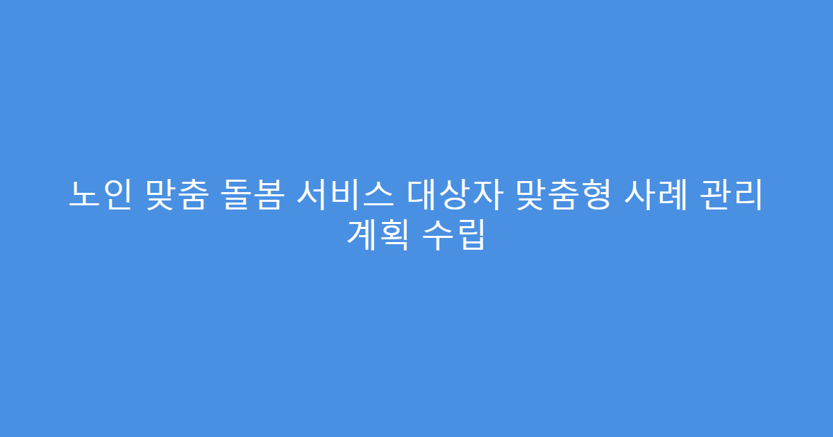 노인 맞춤 돌봄 서비스 대상자 맞춤형 사례 관리 계획 수립