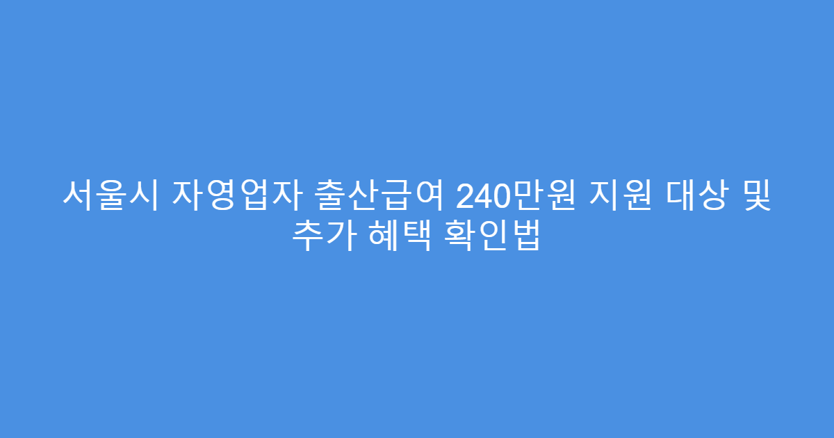 서울시 자영업자 출산급여 240만원 지원 대상 및 추가 혜택 확인법