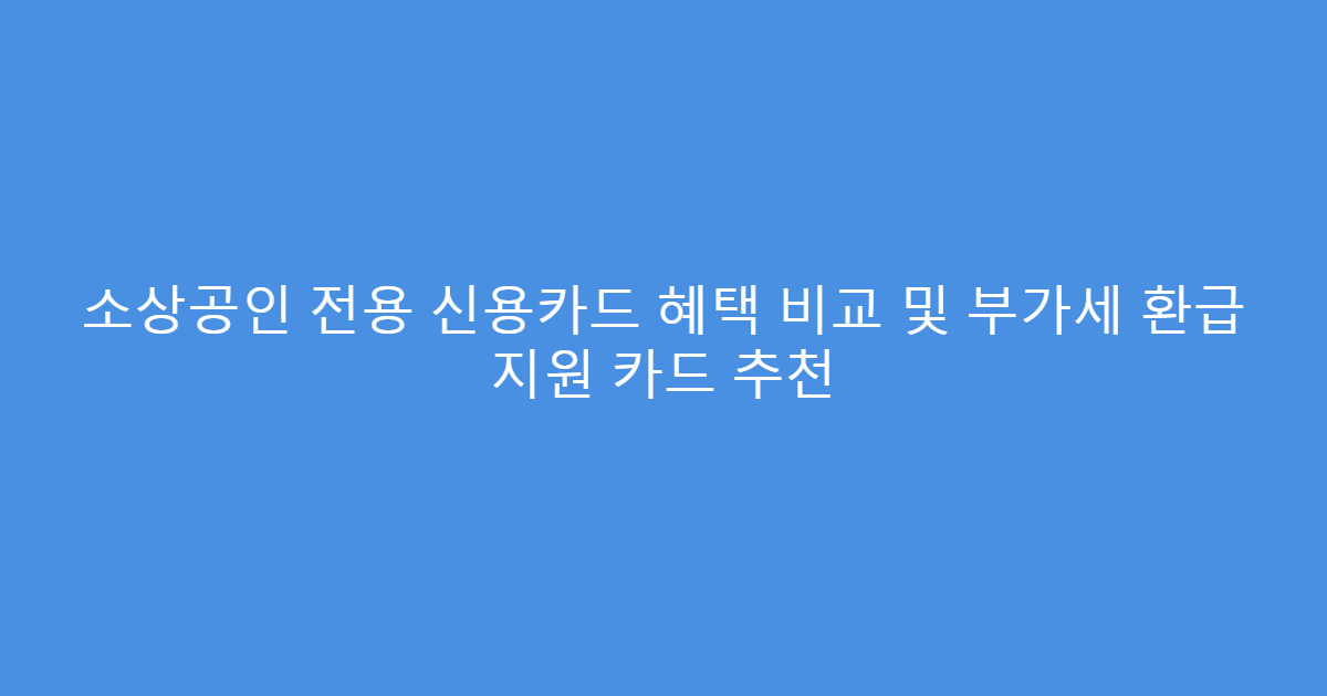 소상공인 전용 신용카드 혜택 비교 및 부가세 환급 지원 카드 추천