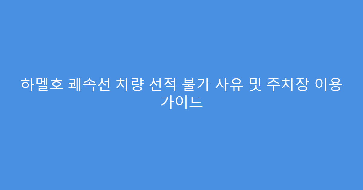 하멜호 쾌속선 차량 선적 불가 사유 및 주차장 이용 가이드