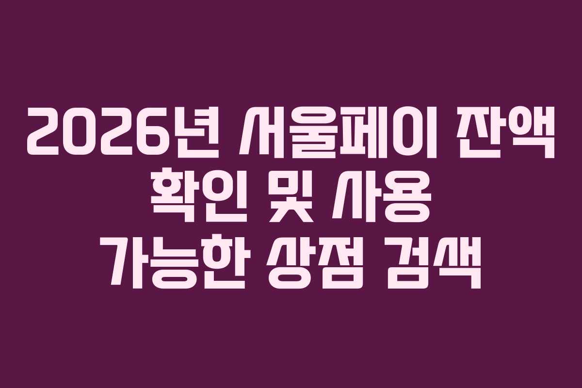 2026년 서울페이 잔액 확인 및 사용 가능한 상점 검색