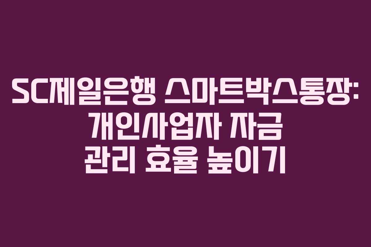 SC제일은행 스마트박스통장: 개인사업자 자금 관리 효율 높이기