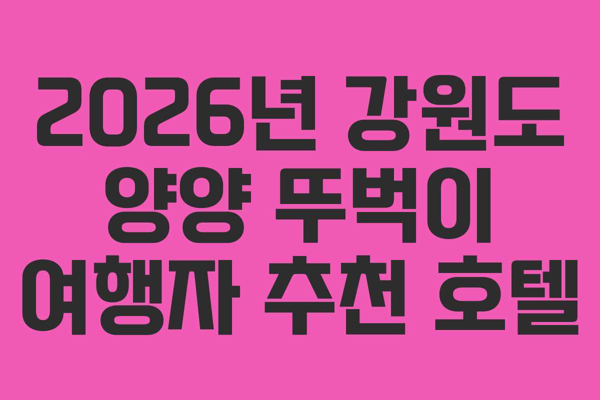 2026년 강원도 양양 뚜벅이 여행자 추천 호텔